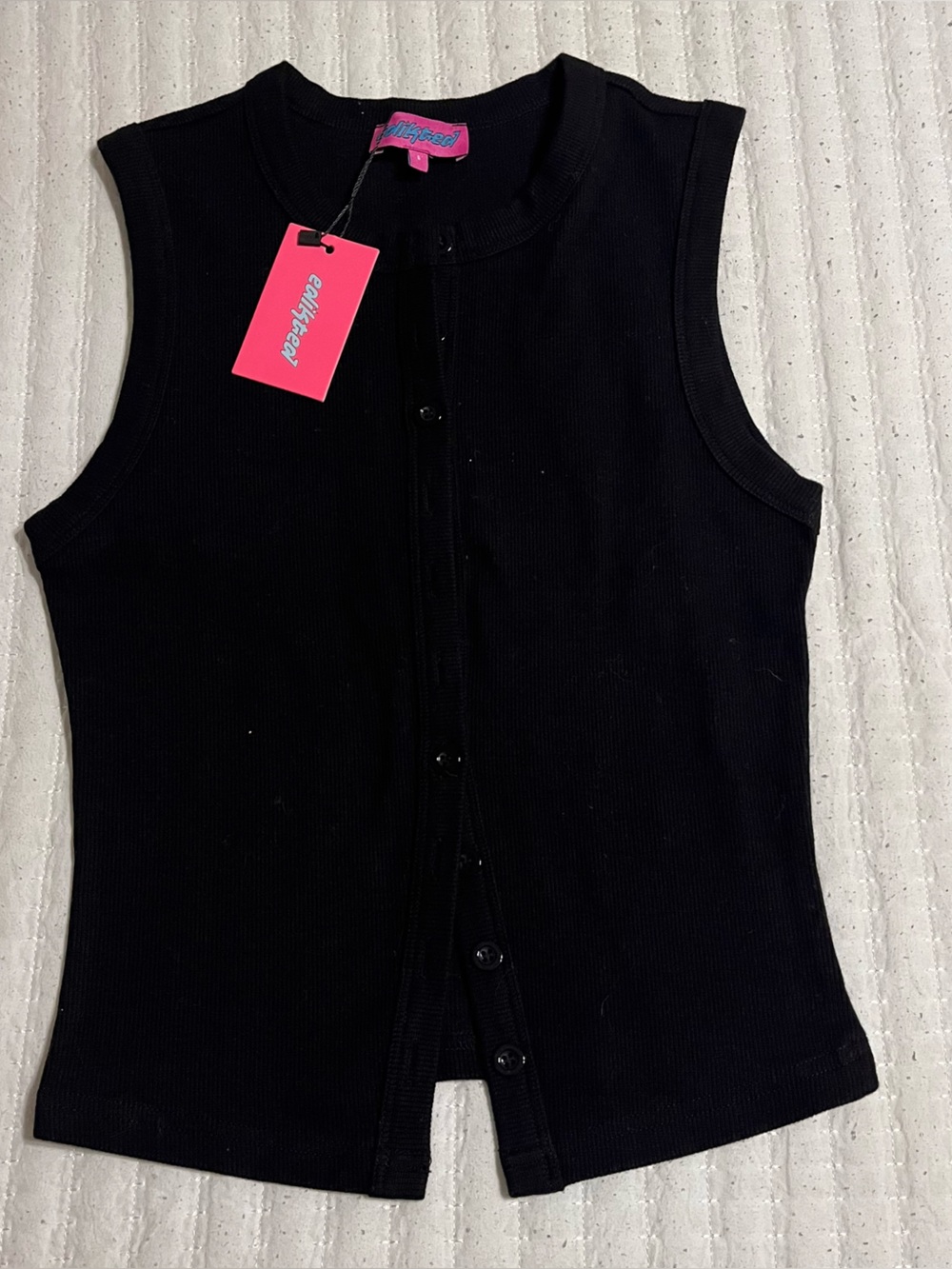 Edikted Black Ribbed Button-Front Women's Shorts